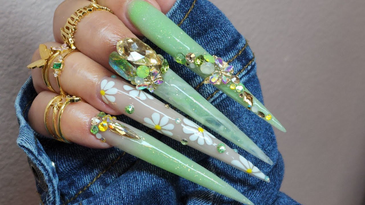 Watch me work: Extendo Stiletto | Spring Nails  | Hand painted Flowers  Full video #nailart