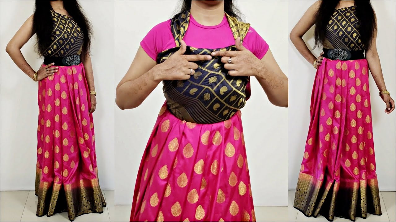 How to make gown from silk saree step by step for wedding | gown style saree draping | saree draping