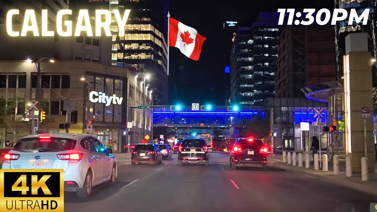 Downtown Calgary 4K Night Driving Tour 🇨🇦