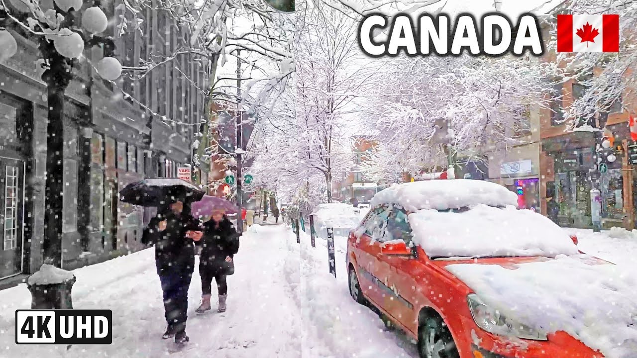 🇨🇦 【4K】❄️❄️❄️ EXTREME SNOWSTORM in Downtown Vancouver BC, Canada. Go Pro Hero 10.