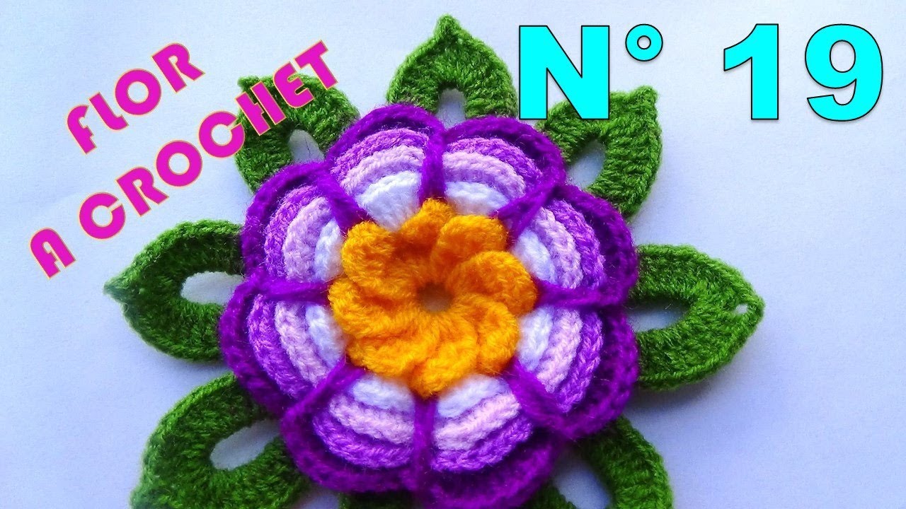 Como tejer la Flor N° 19 a crochet para aplicar en tapetes, centros de mesa y cuadrados para colchas