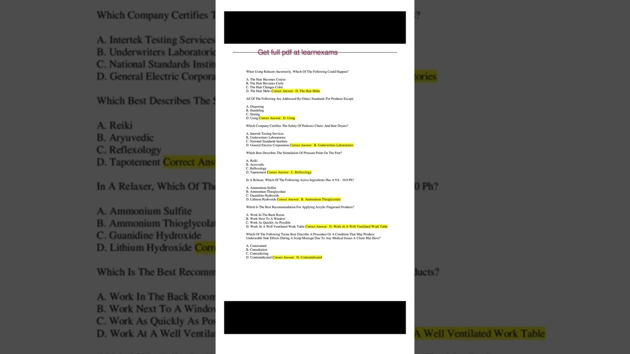MARYLAND COSMETOLOGY THEORY EXAM QUESTIONS AND CORRECT ANSWERS LATEST UPDATE