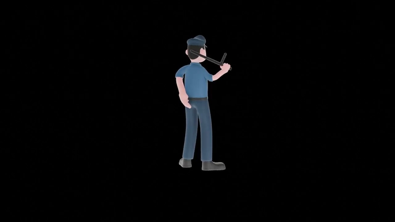 3D Cartoon Police Turntable | Stern Officer with Baton