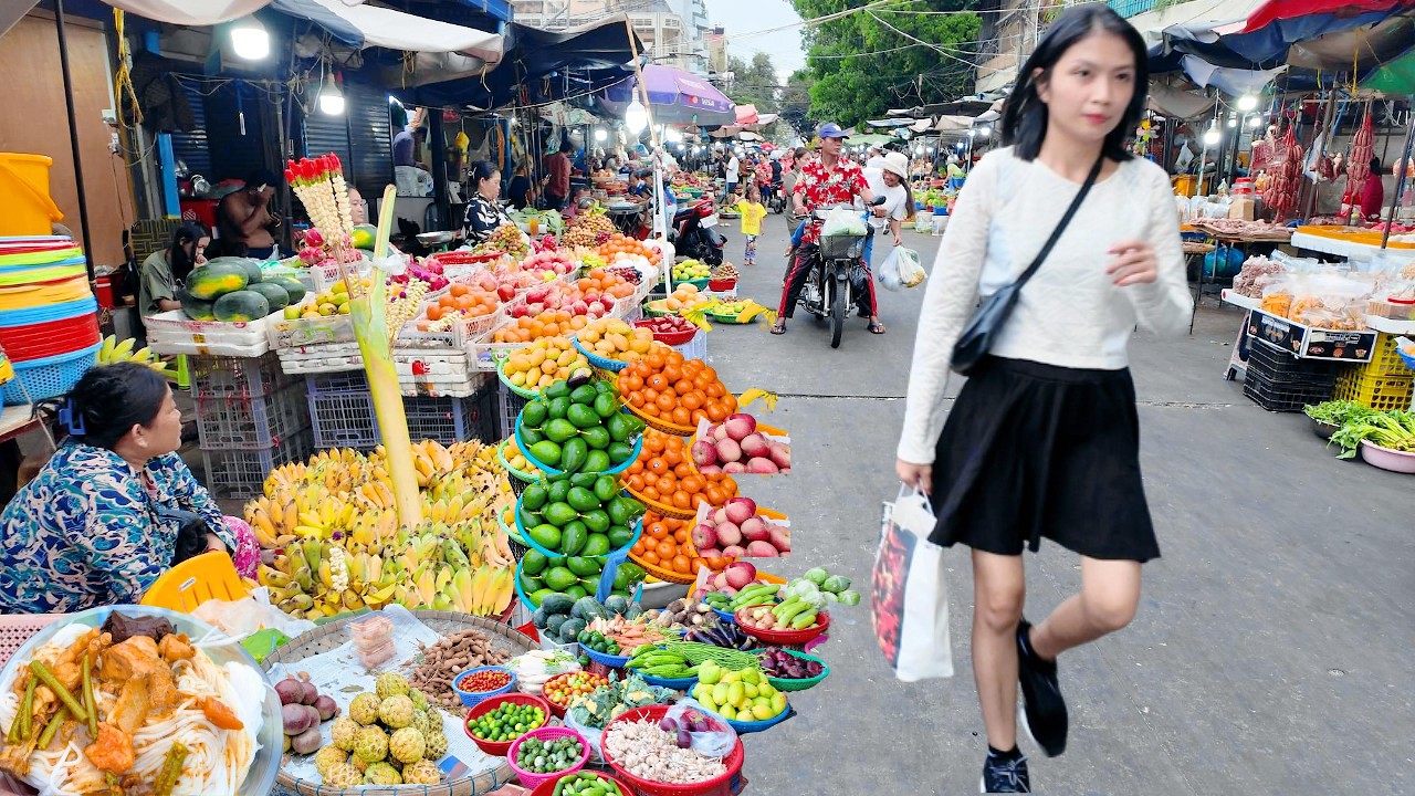 Amazing Walking Tour 2026! CAMBODIAN Street Food, Noodle, Vegetable, Fruit & Meat at Kandal Market