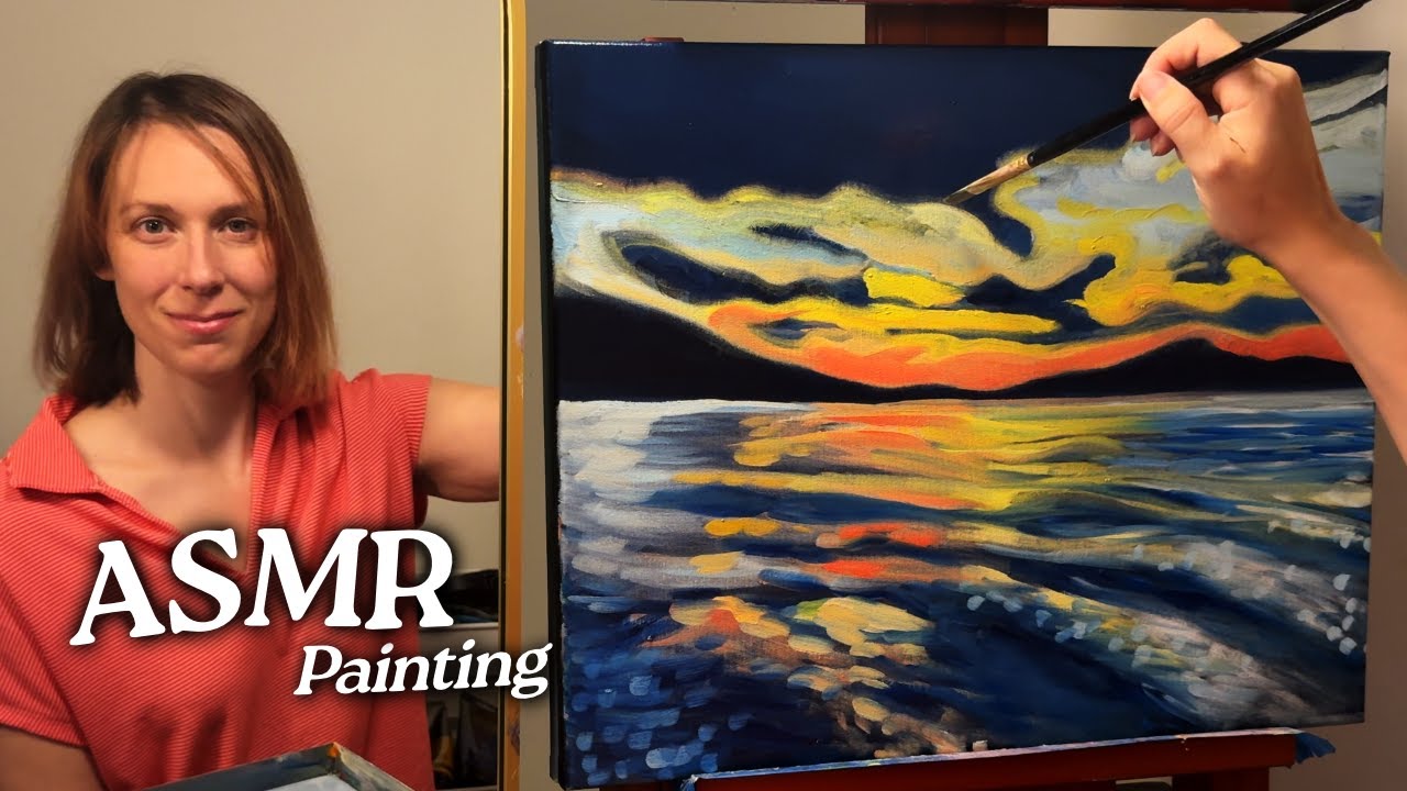 ASMR Painting: Sunset on the Harbor (Soft Spoken Commentary)