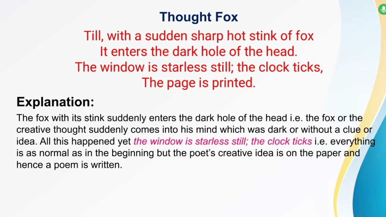 The Thought Fox' by Ted Hughes || The Thought fox' line by line Explanation in Hindi | Modern poetry