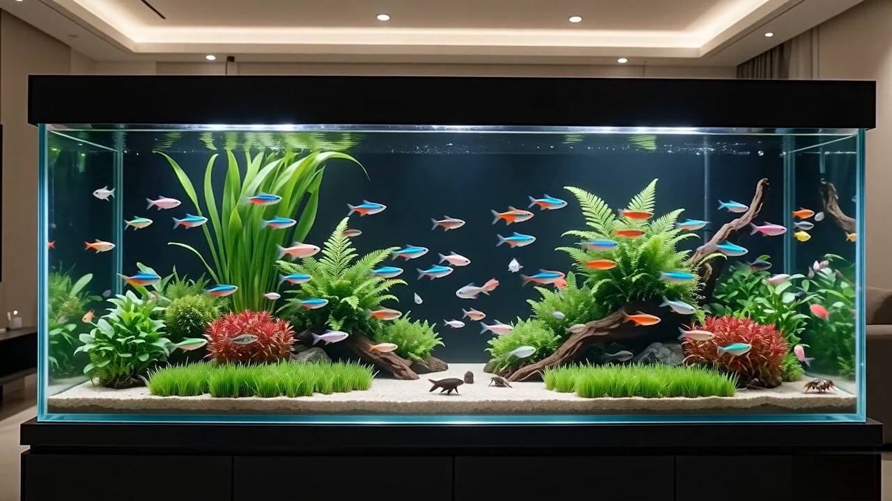 210 secs huge fish tank video. White noise. Relax.