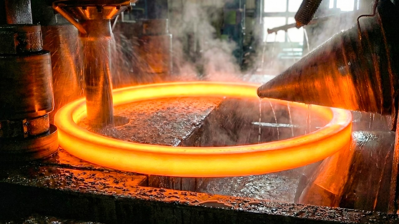 Process of Making Large Gear Ball Bearings Using Modern Hot Forging. Amazing Metal Bearing Factory