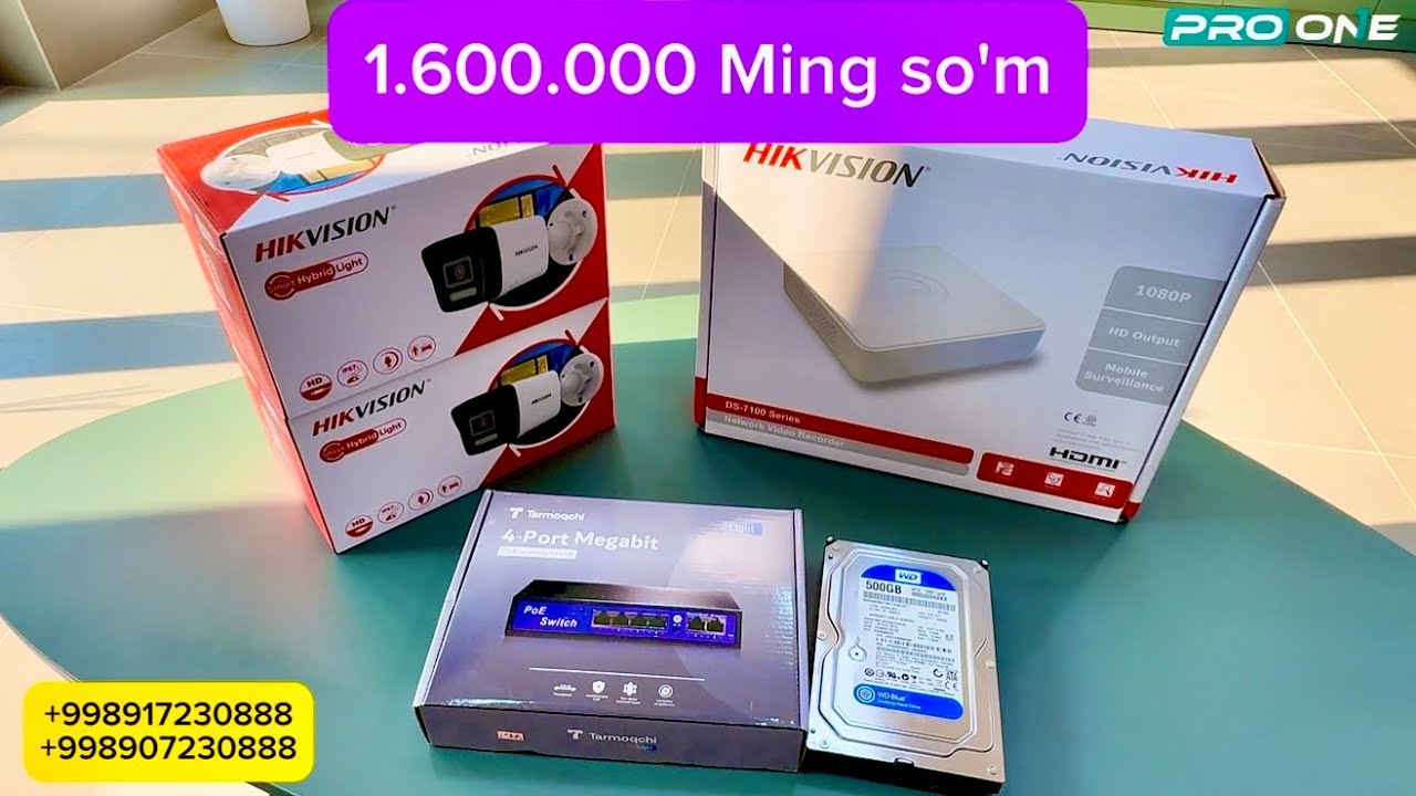 1 600 000 so‘mga Hikvision Komplekt! 🔥 2ta Kamera PoE NVR + 500GB HDD (Uy/Do‘kon uchun) | Eng arzon