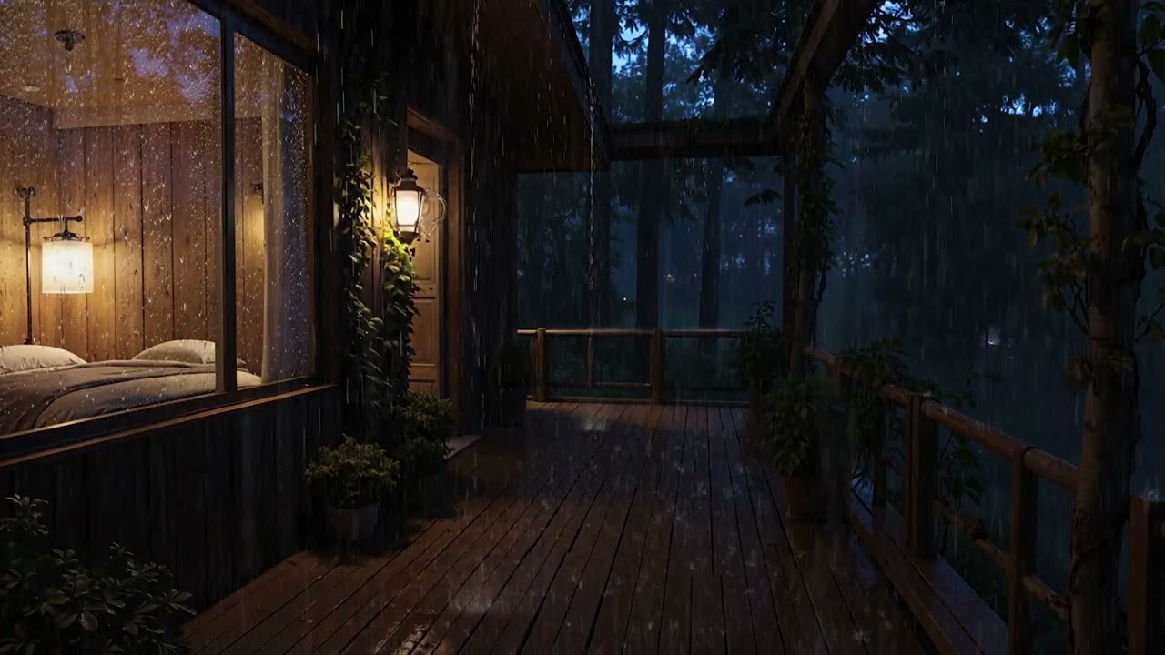 Soft Rain Over a Quiet Cabin in the Woods at Night 🌧 | Calm Rain Sounds for Sleep