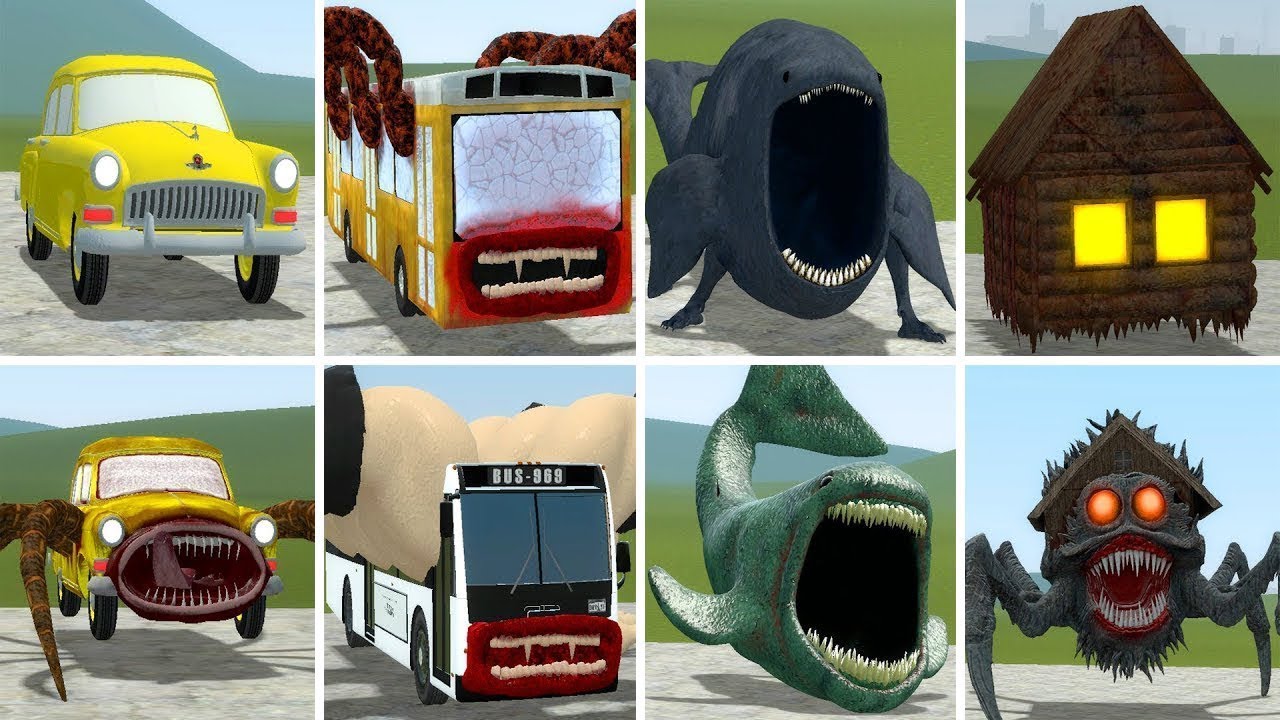 OLD AND NEW UPDATE: CAR EATER, THE BLOOP, BUS EATER, HOUSE HEAD, TRAIN EATER IN GMOD !!