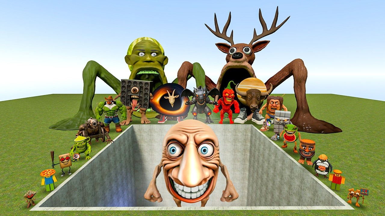 AI Brainrot Memes vs Hidung Dung Takdung Bosses in Giant Pit – Gmod Chaos