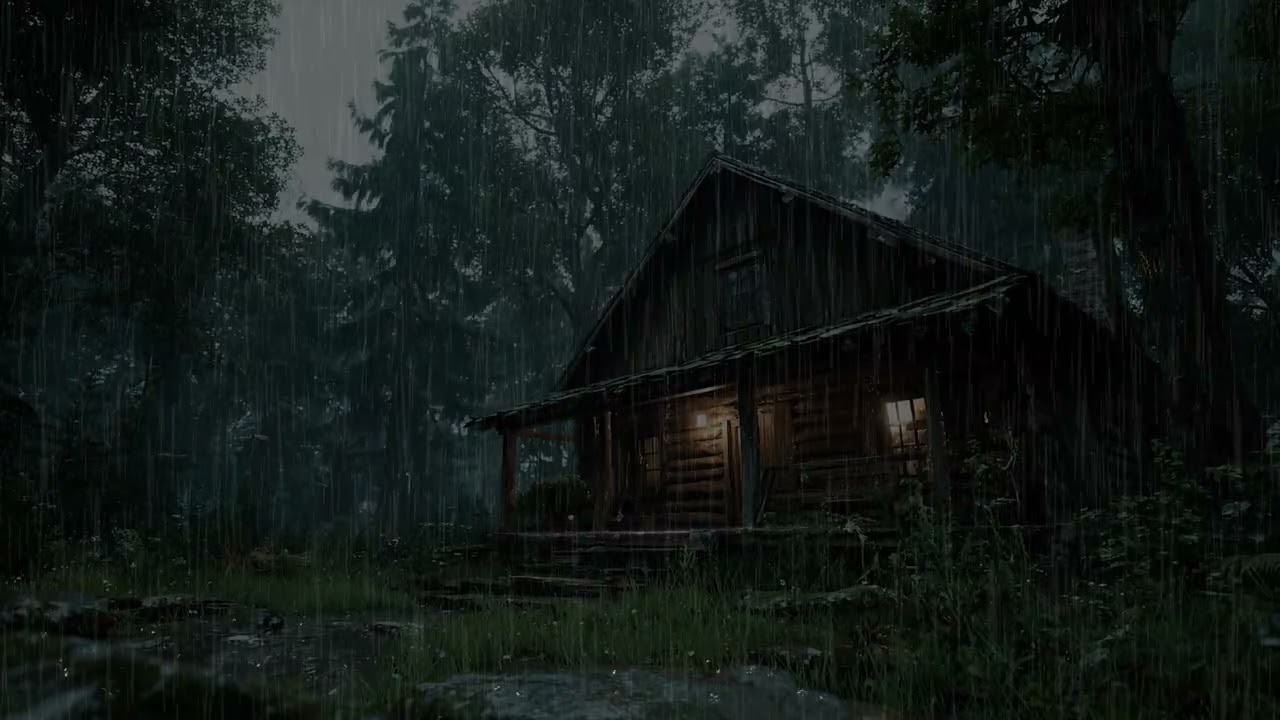 Listening to Rain and Thunder from Inside a Warm Cabin | Peaceful Night Atmosphere for Sleep