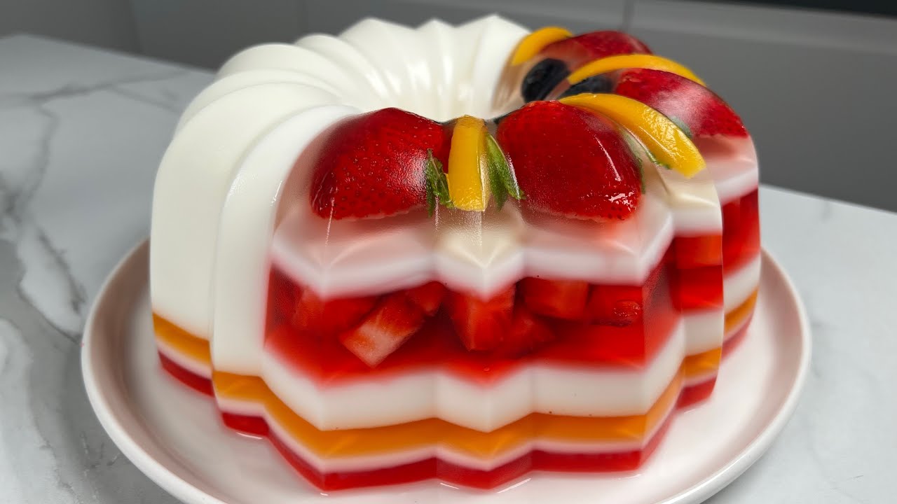 aesthetic fruits jellycake 🍓🫐🥭 #asmr #satisfying #easyrecipe #dessert