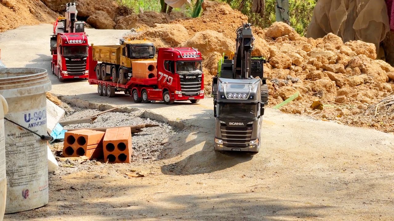 RC POWER!! Excavator and Dump Trailer Scania 770 Action Transportation Dump Truck