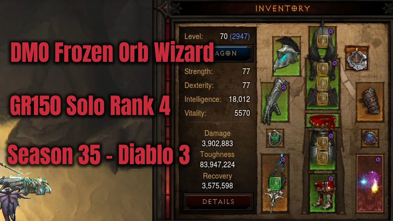 Season 35 DMO Frozen Orb Wizard GR150 Solo Rank 4 - Diablo 3