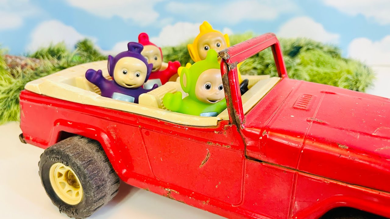 TELETUBBIES Toys Red Jeep Ride BUILDING Mini Town and Reading Along I Can Read Story Book!