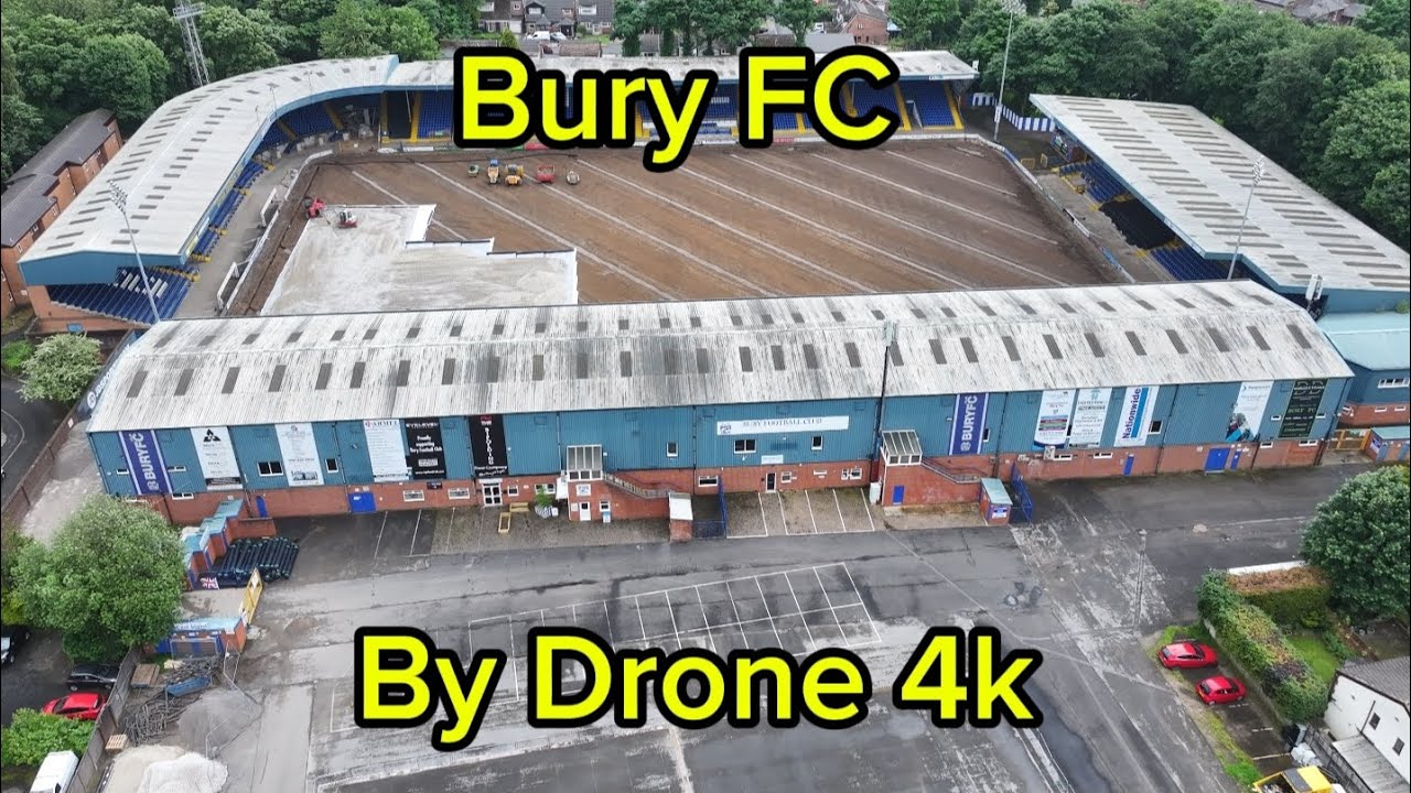 Bury Football Club Gigg Lane by drone 4k
