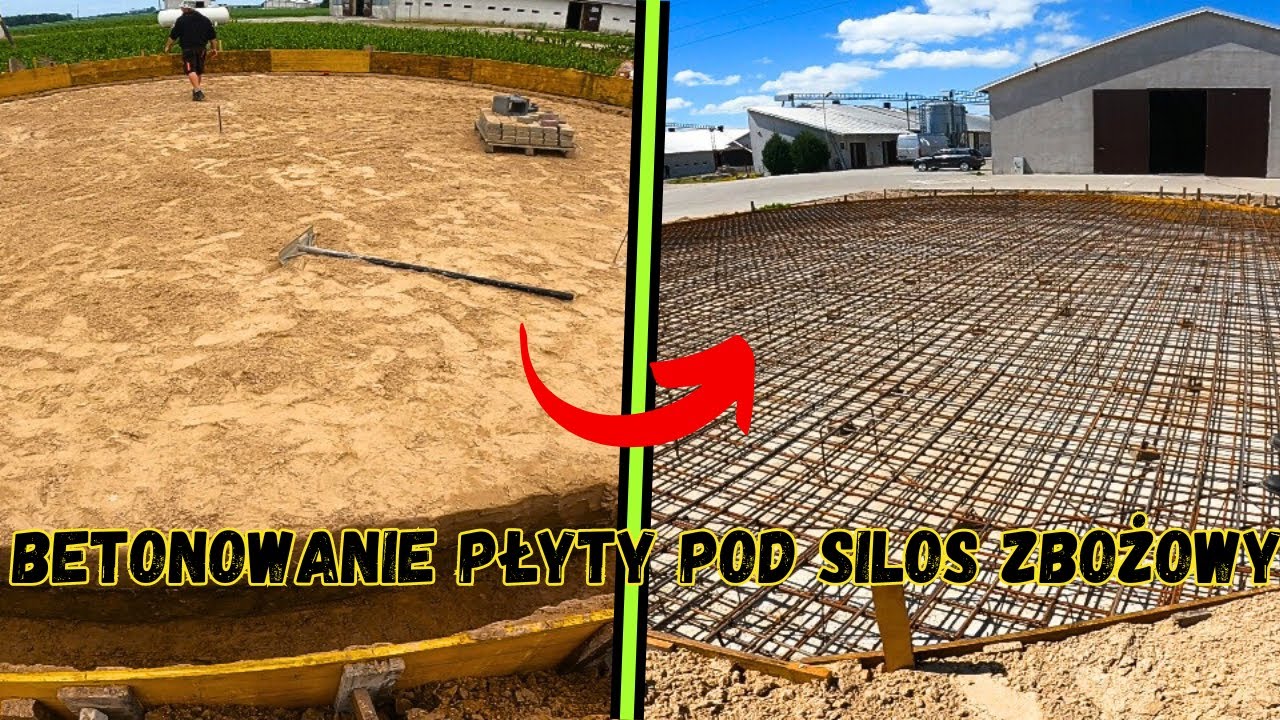 Płyta żelbetowa pod silos zbożowy. Za dobrze szło.Zbrojenie,betonowanie.