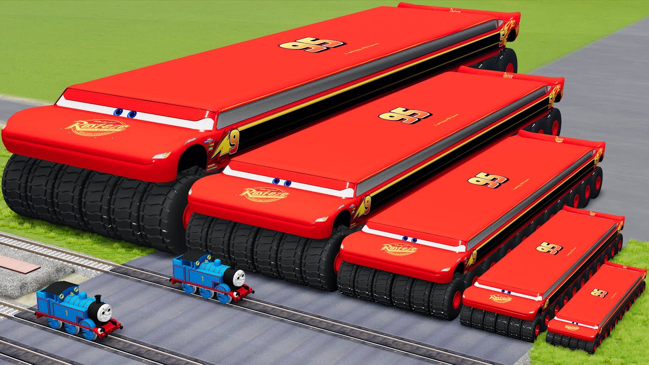 Big & Small Long Wide Lightning Mcqueen Monster Saw Truck vs Trains Thomas | BeamNG.Drive