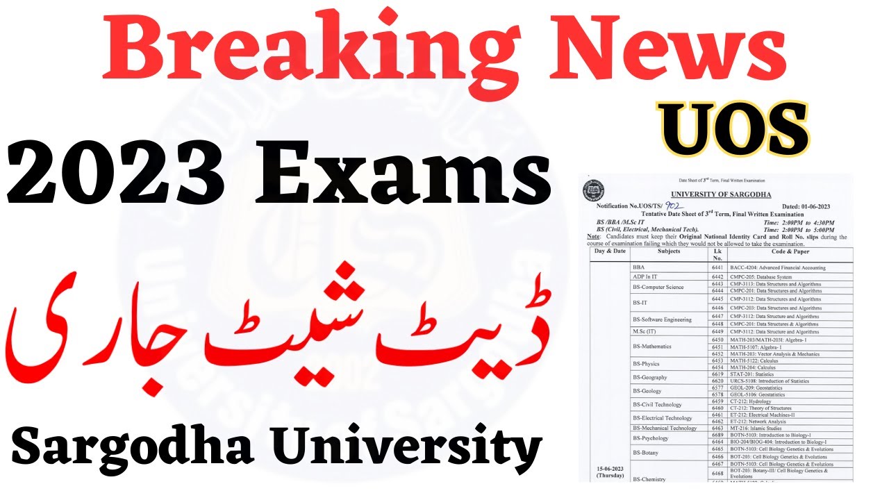Sargodha University Exams 2023 Official Date Sheets | UOS Term & BA BSc ADP BCOM ADC Updates