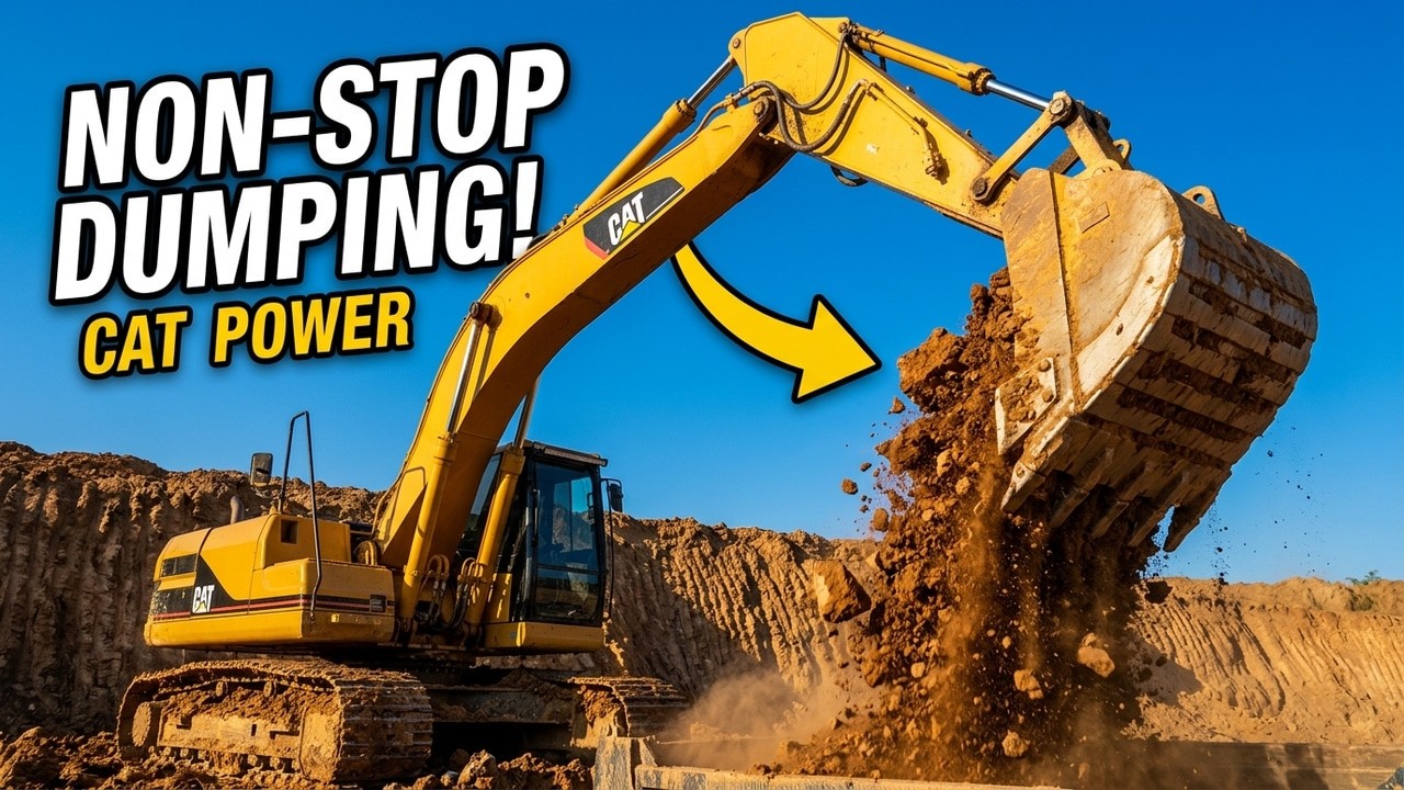 CAT Excavator Loading Dump Trucks Non-Stop | Heavy Machinery at Work