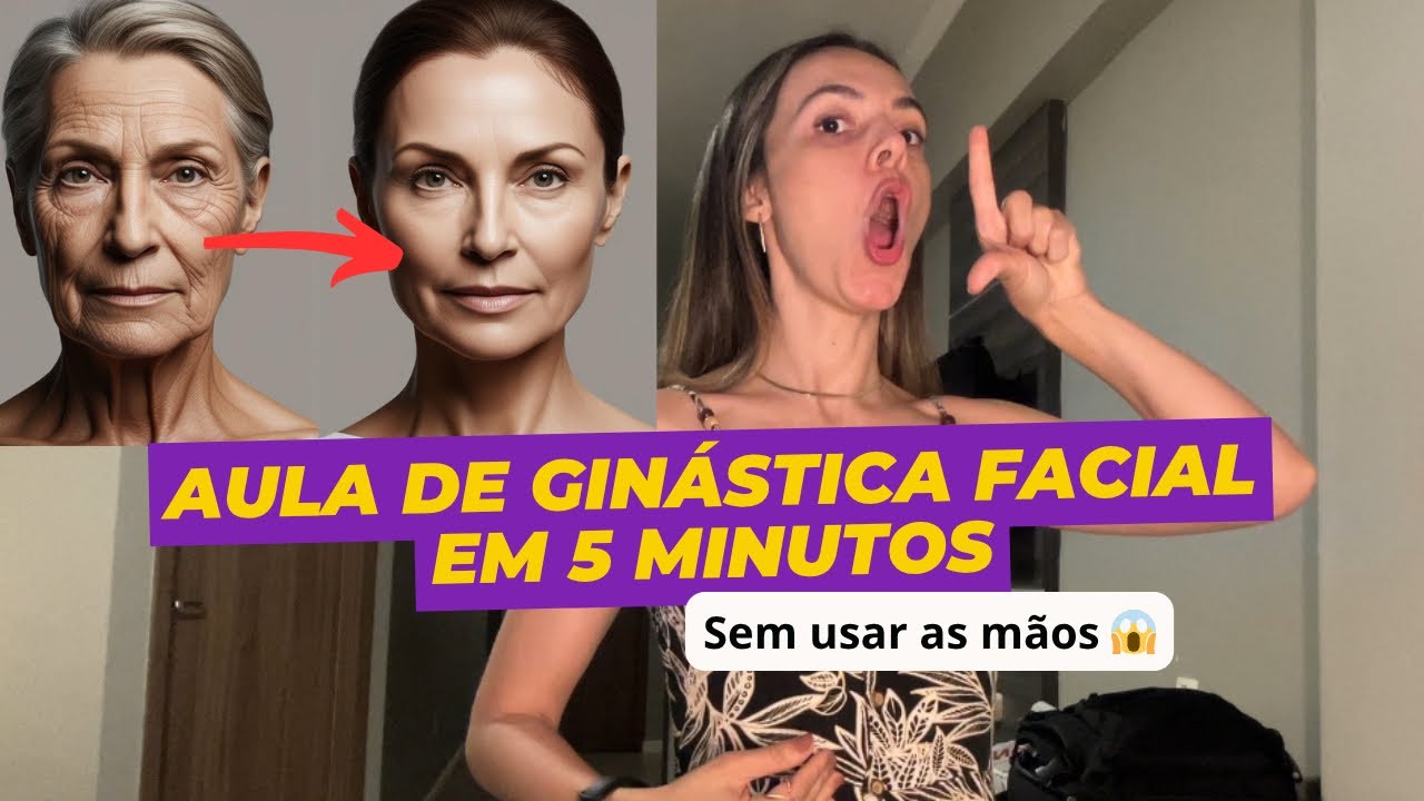Ginástica facial RÁPIDA sem usar as mãos (5 minutos pra levantar o rosto onde estiver!