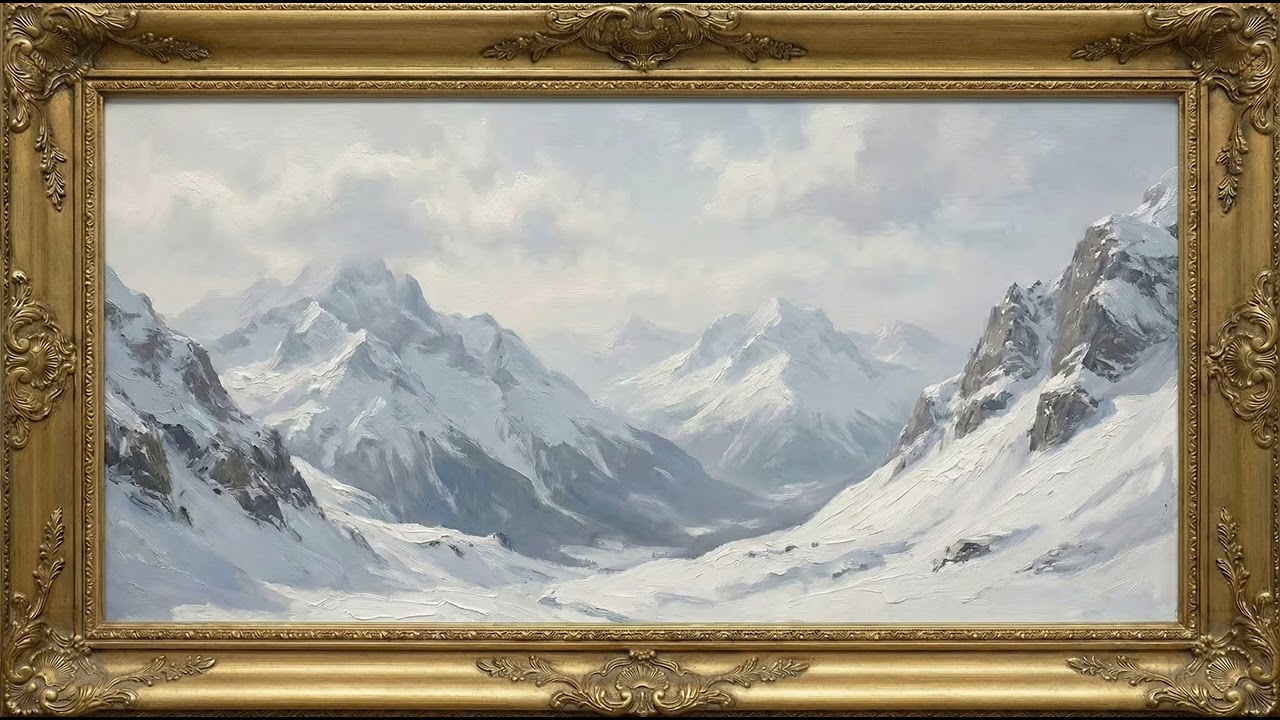 Winter Silence: Gold Framed Vintage Art for Samsung Frame TV | 4K Screensaver with Wind