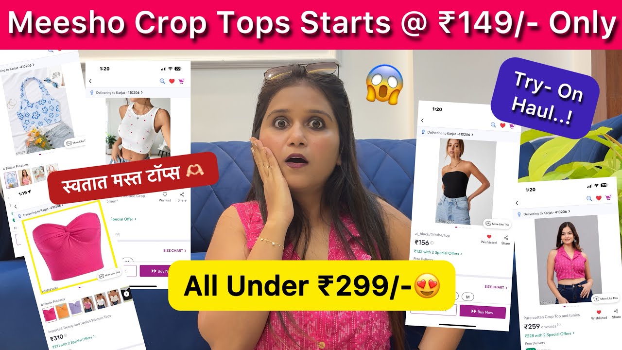 Meesho Crop Tops Starts @ ₹149/-😍| All Under ₹300/-| Try-on Haul | #meesho