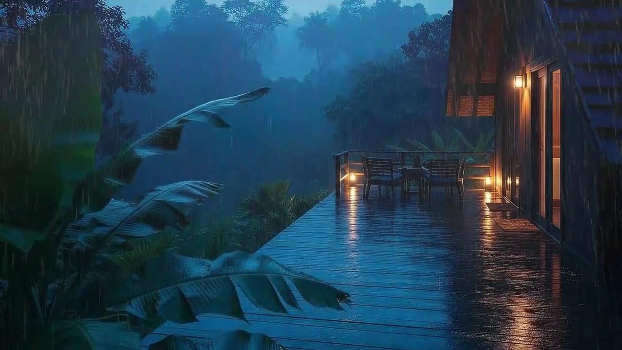 Instant Sleep with Gentle Rainforest Rain at Wood Cabin and Distant Thunder to Calm Mind 🌧️