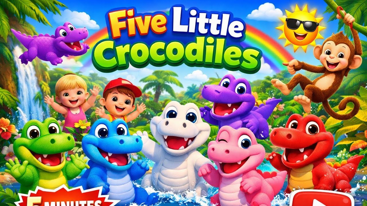 Five Little Crocodiles 🐊 | 27 Minute Kids Fun Song | 3D Animation | Jungle Adventure