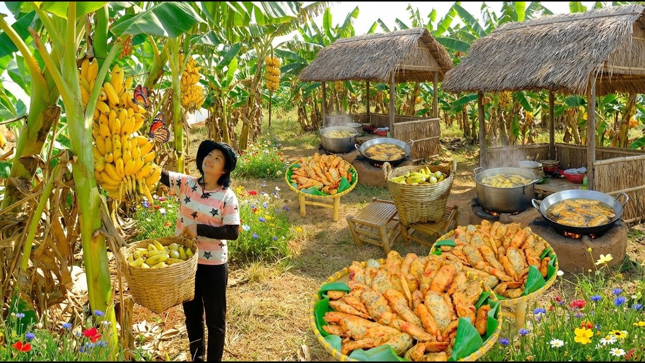 Harvest Ripe Bananas To Make Fried Banana Cakes and Sell At The Market