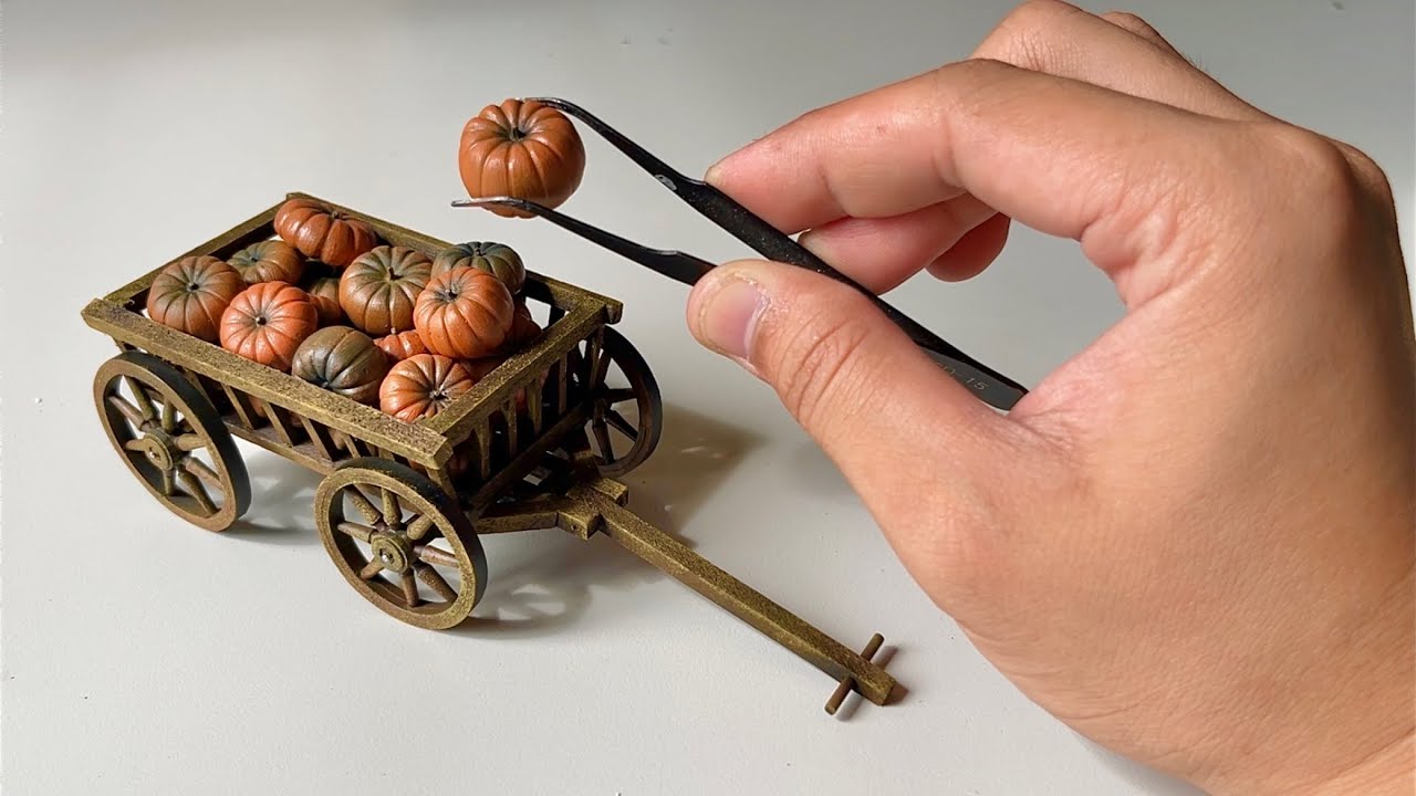 How to Build a Realistic Wagon Full of Pumpkins : Step-by-step Tutorial | Miniature ASMR Build! 