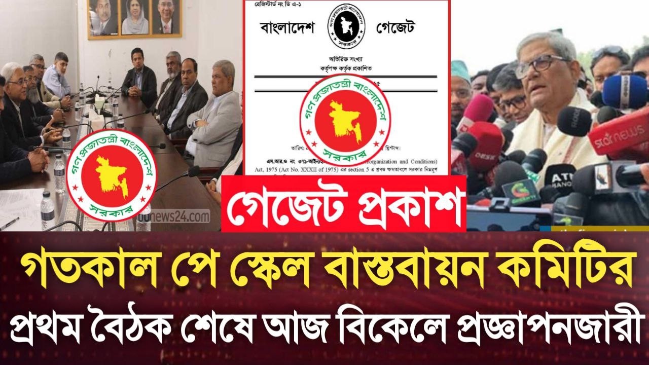 গেজেট প্রকাশ! গতকাল পে স্কেল বাস্তবায়ন কমিটির প্রথম বৈঠক শেষে আজ বিকেলে প্রজ্ঞাপনজারী৷ pay scale