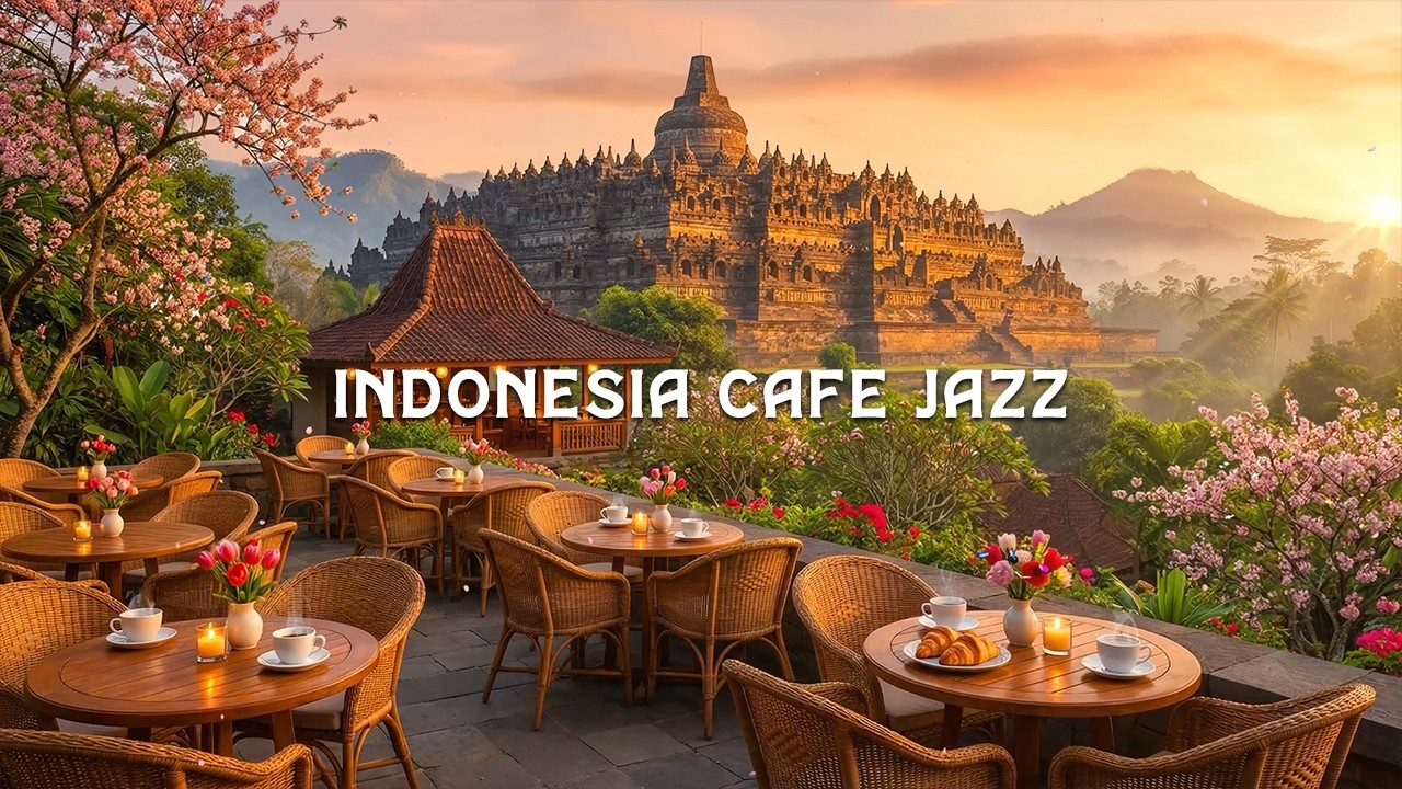 Indonesia Sunrise Cafe Jazz ☕ Borobudur Temple Balcony Café & Smooth Bossa Nova Jazz for Study, Work