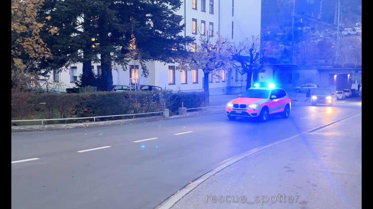 [Fahrzeugbrand] Einsatzfahrt von Polizei & Feuerwehr Chur