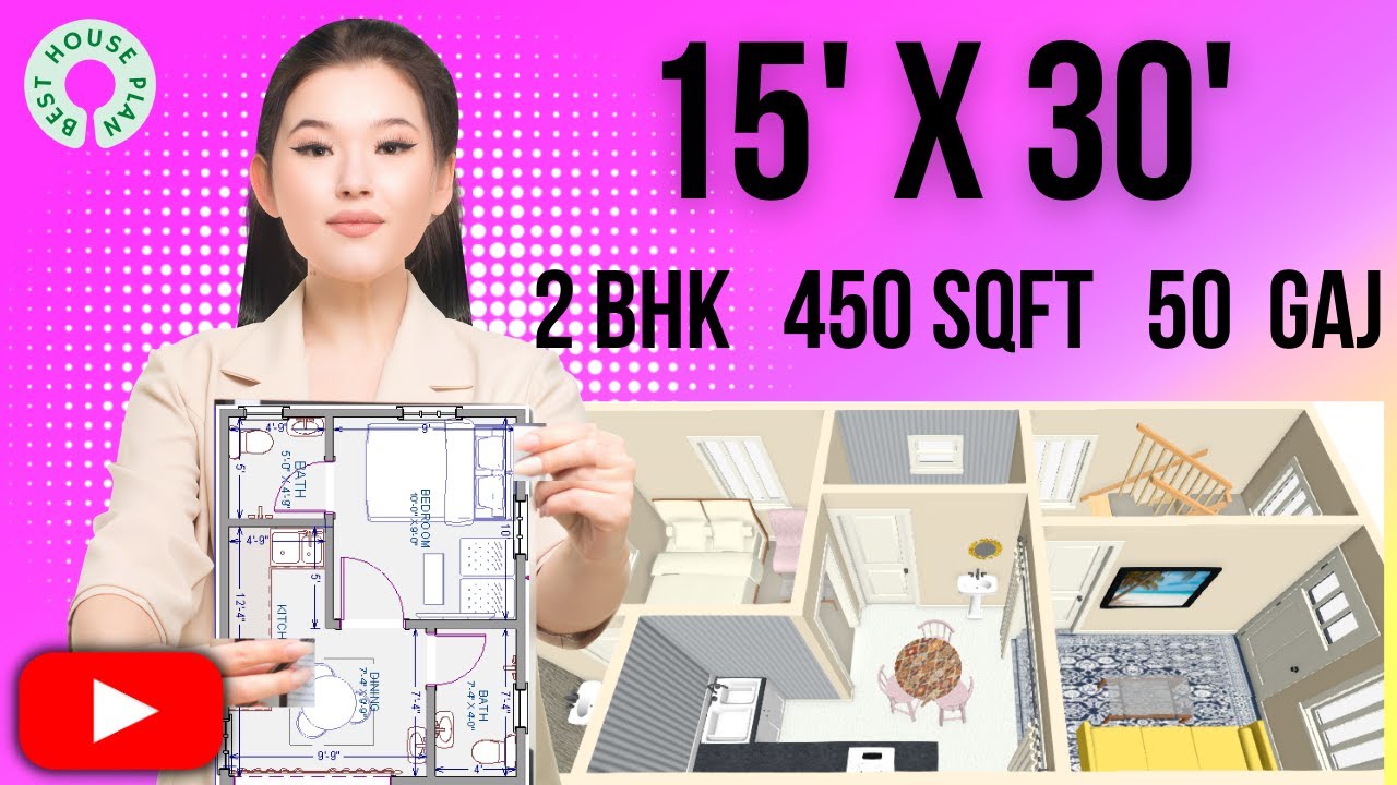 15x30,15by30,15 X 30,3D,INTERIOR,#houseplantoday450SQFT,Dimension,15*30 house plan,15×30 house plan.