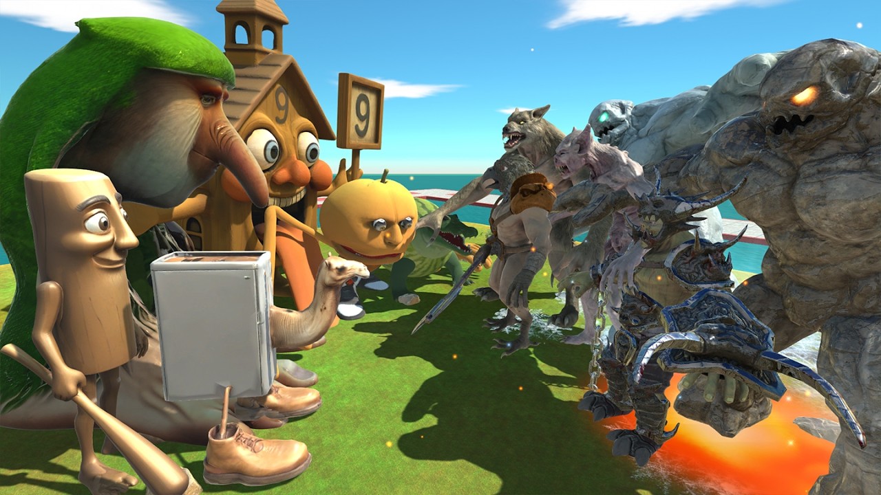 Brainrot Animal Meme Team Tung Tung Sahur Vs Team Rock Golem Animal Revoltbattle Simulator