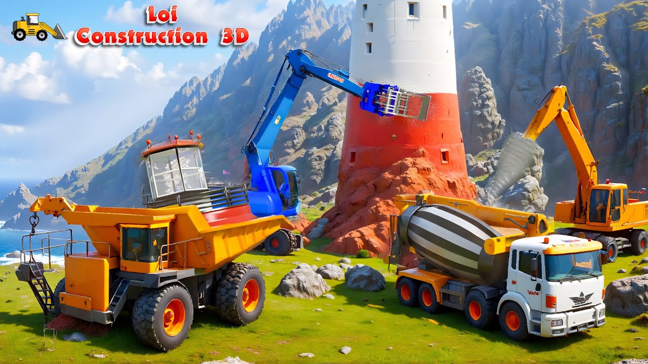 🏗️ Building a Lighthouse! Dump Truck, Cement Truck's Powerful Teamwork | Construction Vehicles 3D