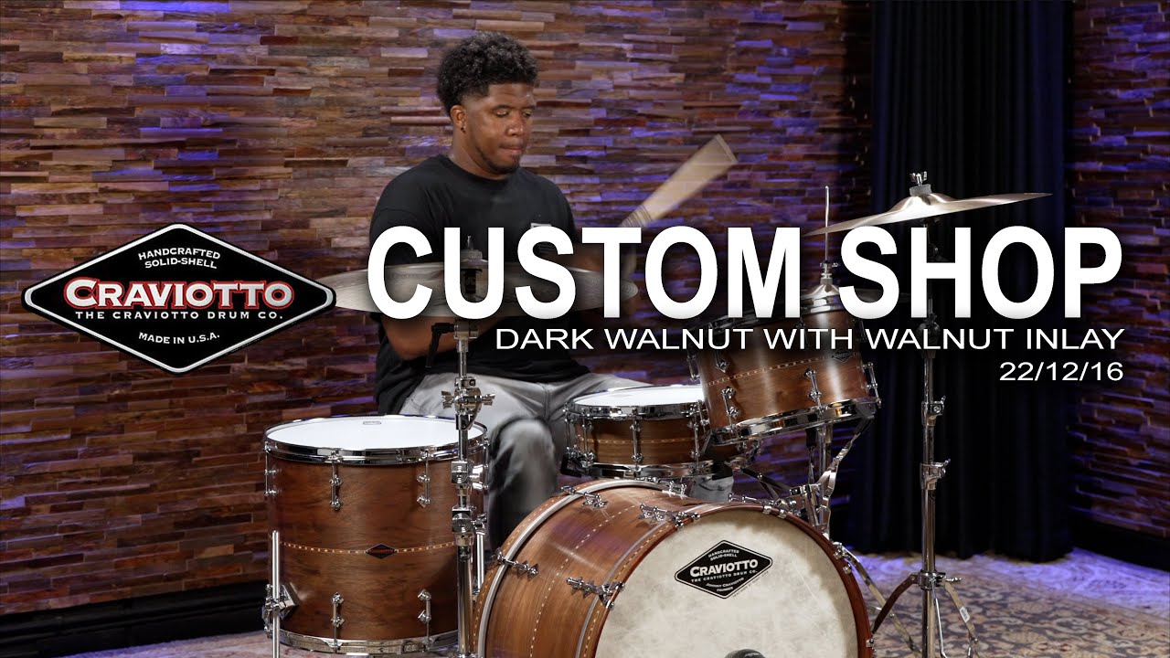 Craviotto Custom Shop Dark Walnut Drum Set with Walnut Inlay 22/12/16 (CRKIT3PC22WWI)