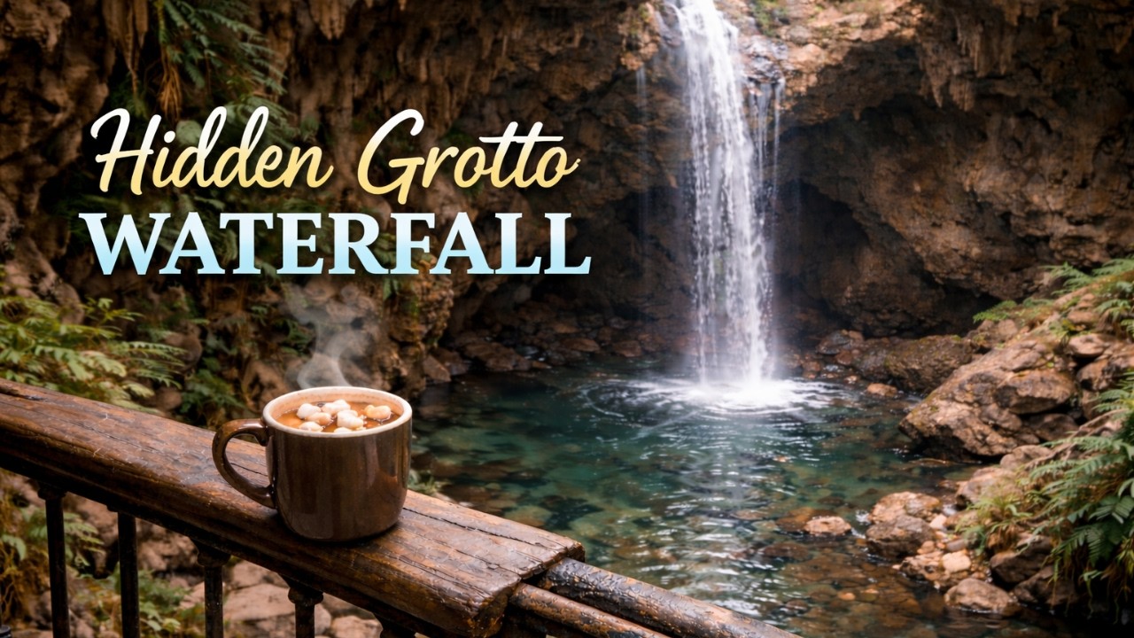 Hidden Grotto Waterfall ☕🌿 | Pure Water Sounds for Deep Relaxation