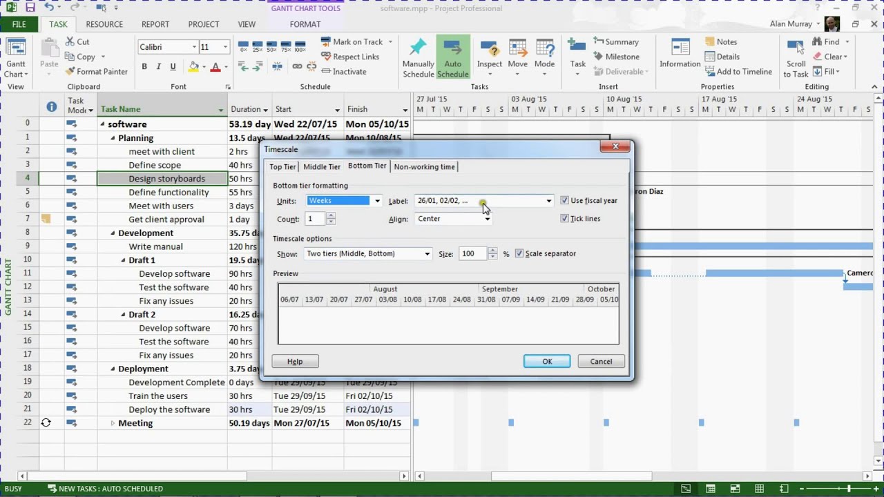 Show Project Week Numbers in Timescale - MS Project
