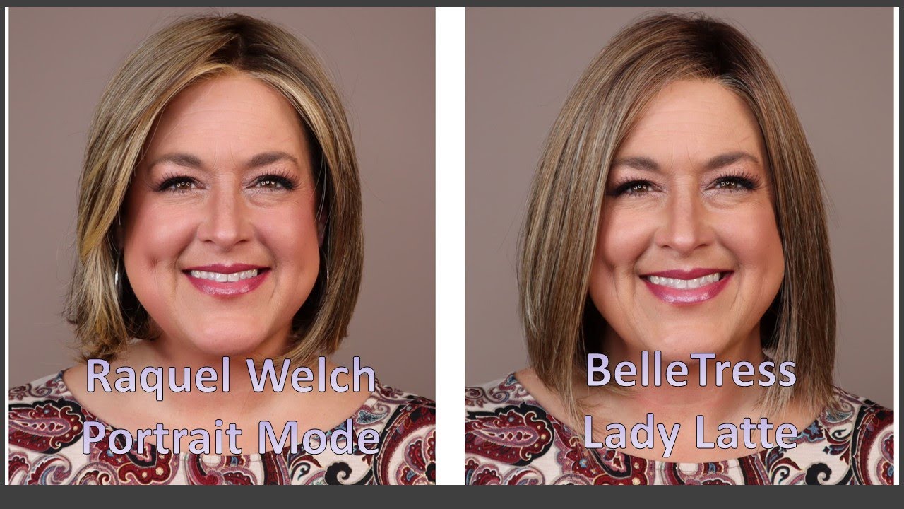 SISTER STYLES? Straight Bobs similar colors | Raquel Welch Portrait Mode and Belle Tress Lady Latte
