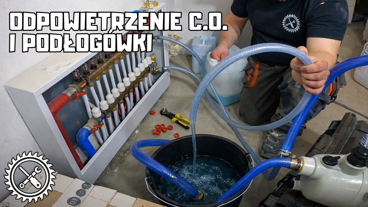 Odpowietrzanie podłogówki i całej instalacji C.O. domowym sposobem przy użyciu pompy ogrodowej.