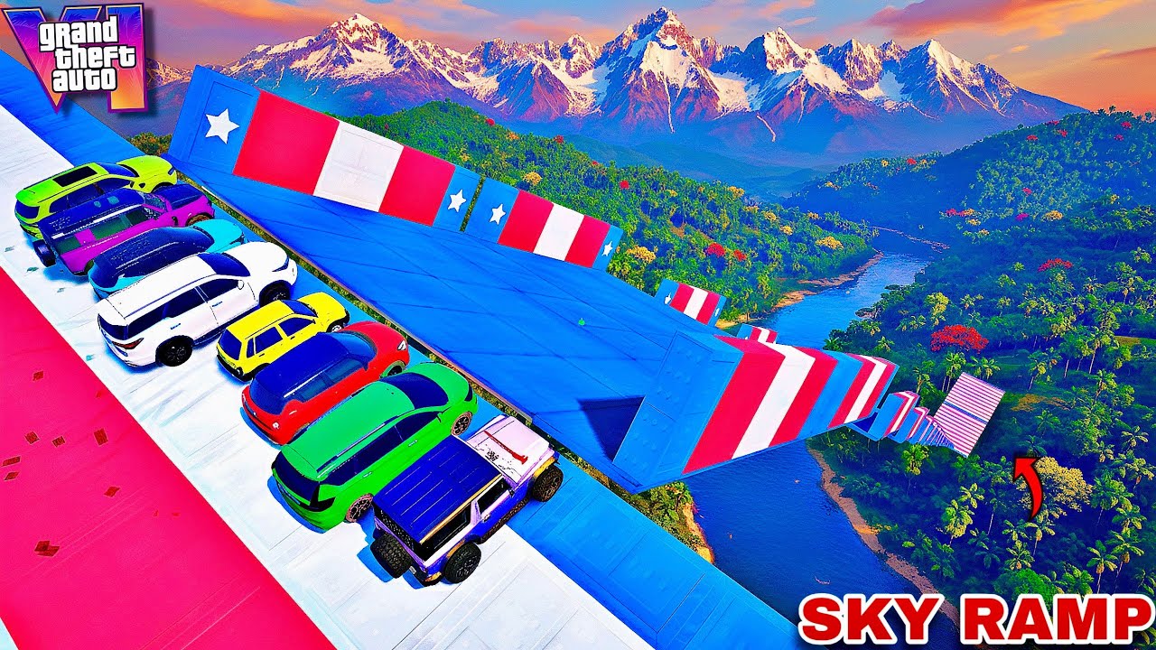 “Indian Cars Jumping from Mega Sky Stairs Ramp in GTA V”