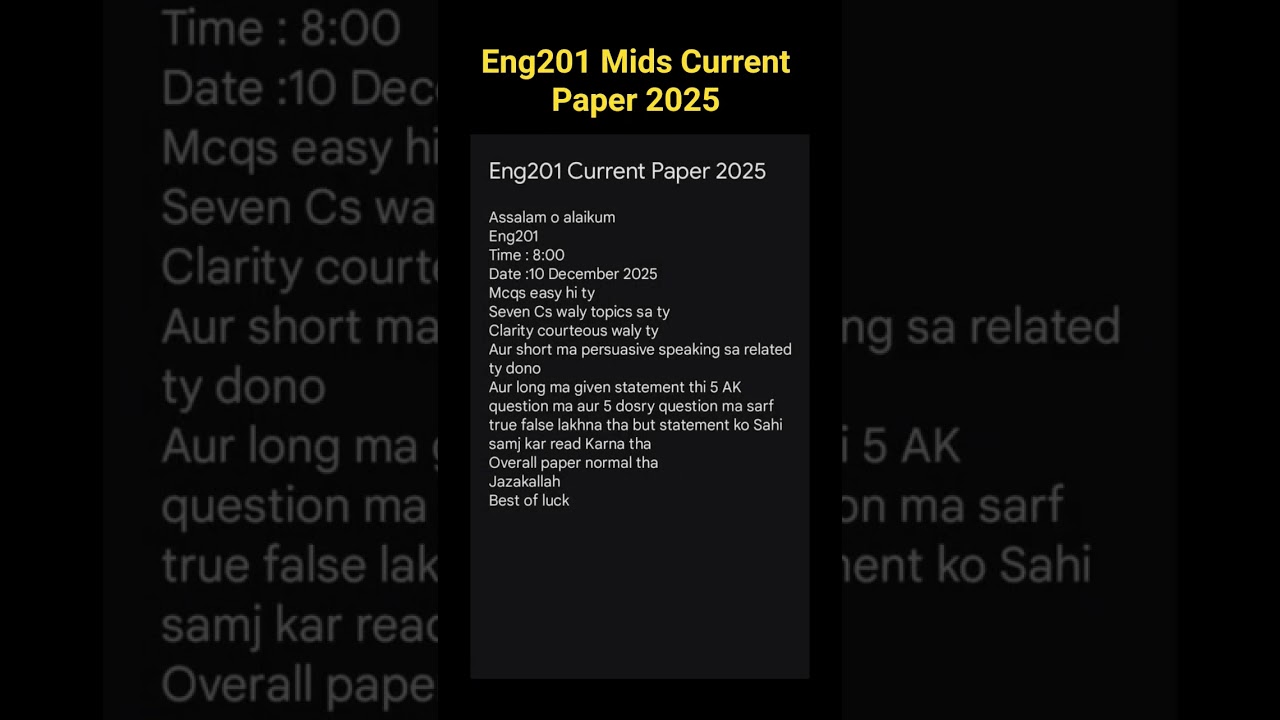 Eng201 Mids current paper 2025 #vu #vuexams #eng201