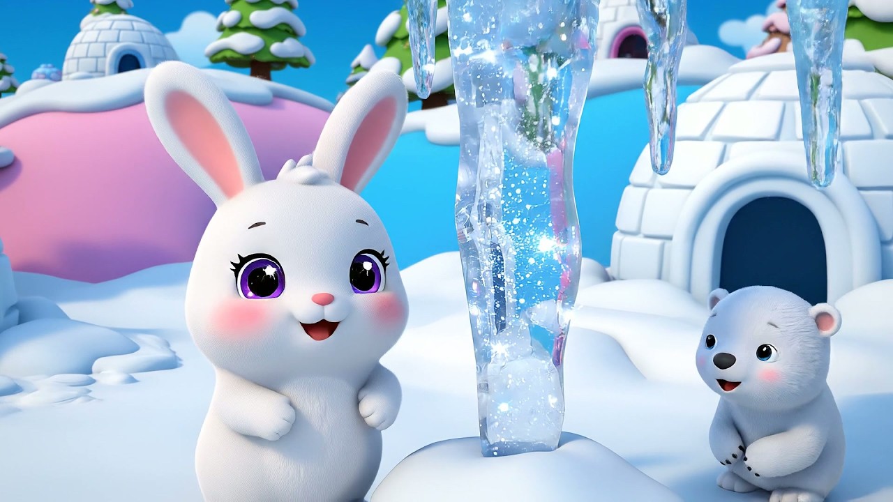 Un lapin des neiges trouve un glacon bril