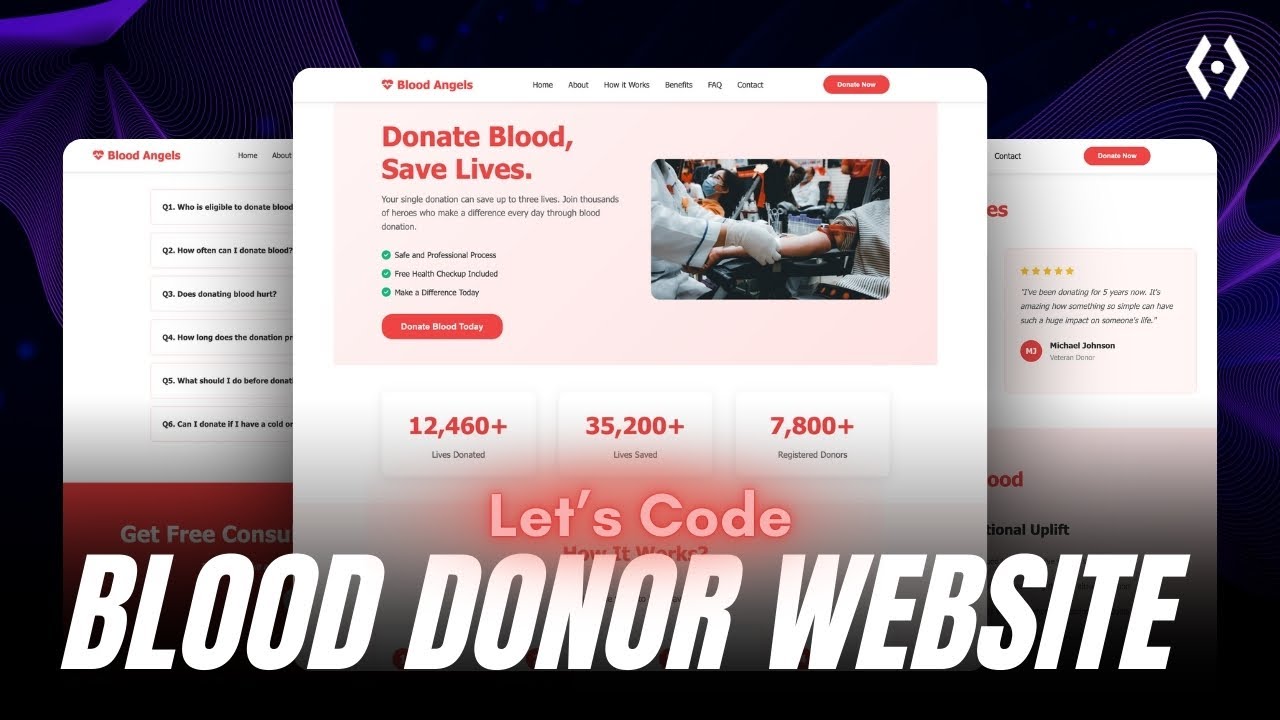 Build Blood Donor Website Using HTML, CSS & JavaScript | Frontend Project by for beginners 2025
