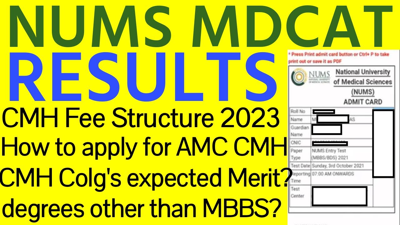 NUMS MDCAT Results 2023 announced/NUMS CMH MBBS BDS Admissions 2024/how to apply for CMH/PMDC MDCAT