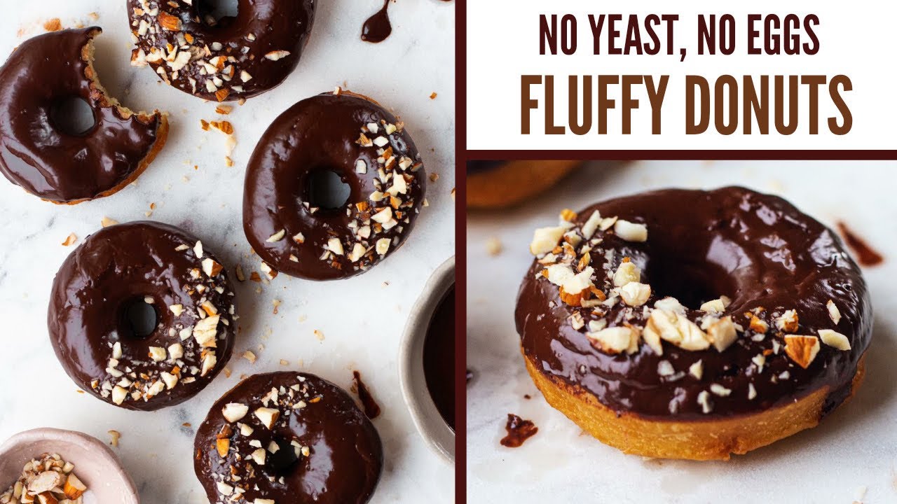 EGGLESS, NO YEAST DONUTS | Fluffy Eggless Donut Recipe Without Yeast| Chocolate Glaze Donuts at home